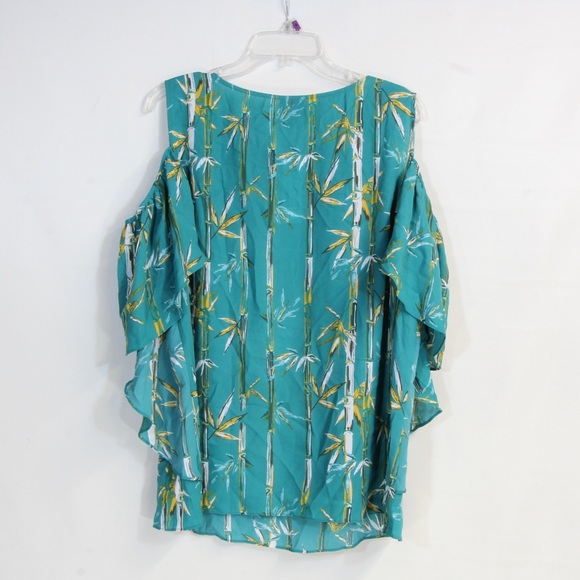 Worthington Turquoise Bamboo Cold Shoulder Georgette Blouse Size XLT - Picture 6 of 7